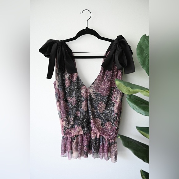bishop + young Tops - Bishop & Young Metallic Floral Top NWOT